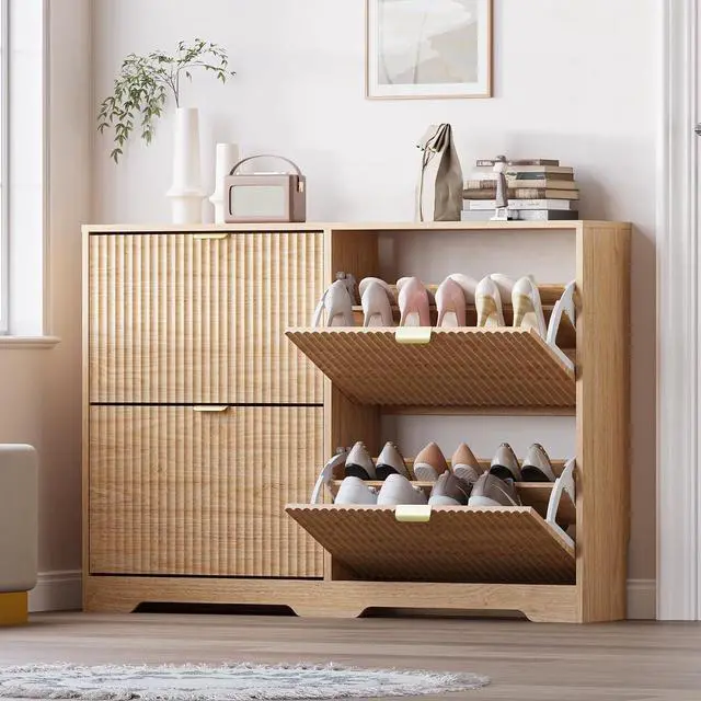 Main image of Large Shoe Cabinet for Entryway, Shoe Rack Cabinet with 4 Flip Drawer and Adjustable Shelves for Small Apartment, Foyer