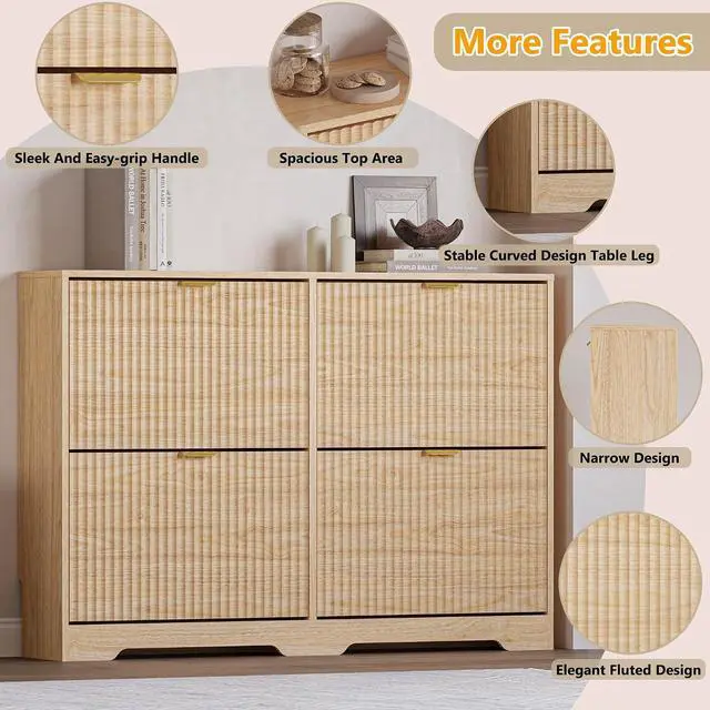Alt view image 4 of 7 - Large Shoe Cabinet for Entryway, Shoe Rack Cabinet with 4 Flip Drawer and Adjustable Shelves for Small Apartment, Foyer