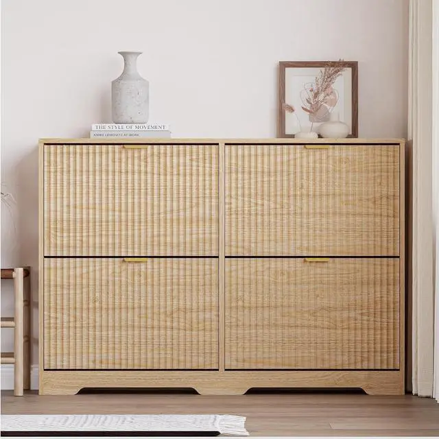 Alt view image 6 of 7 - Large Shoe Cabinet for Entryway, Shoe Rack Cabinet with 4 Flip Drawer and Adjustable Shelves for Small Apartment, Foyer