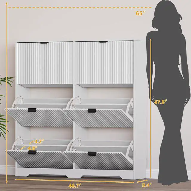 Alt view image 2 of 7 - Large Shoe Cabinet for Entryway, Tall Narrow Shoe Storage Cabinet with 6 Flip Drawers and Adjustable Shelves, Shoe Rack Cabinet Organizer for Hallway, Foyer, Small Apartment