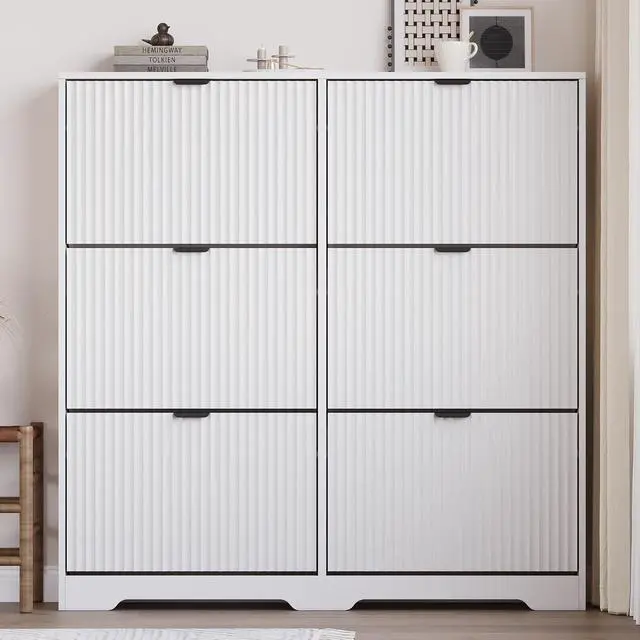 Alt view image 6 of 7 - Large Shoe Cabinet for Entryway, Tall Narrow Shoe Storage Cabinet with 6 Flip Drawers and Adjustable Shelves, Shoe Rack Cabinet Organizer for Hallway, Foyer, Small Apartment