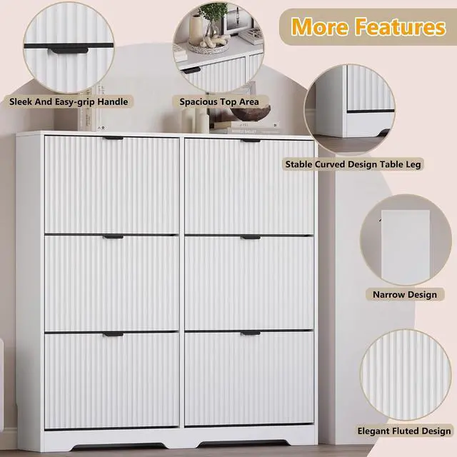 Alt view image 4 of 7 - Large Shoe Cabinet for Entryway, Tall Narrow Shoe Storage Cabinet with 6 Flip Drawers and Adjustable Shelves, Shoe Rack Cabinet Organizer for Hallway, Foyer, Small Apartment