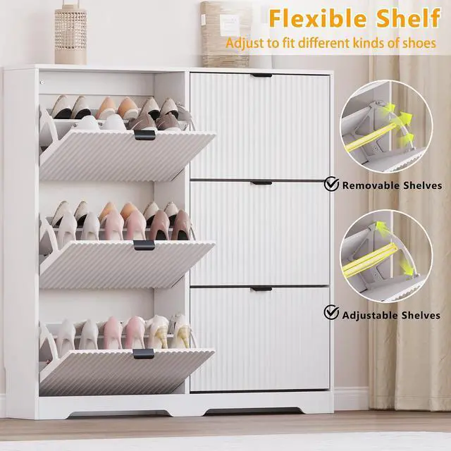 Alt view image 3 of 7 - Large Shoe Cabinet for Entryway, Tall Narrow Shoe Storage Cabinet with 6 Flip Drawers and Adjustable Shelves, Shoe Rack Cabinet Organizer for Hallway, Foyer, Small Apartment