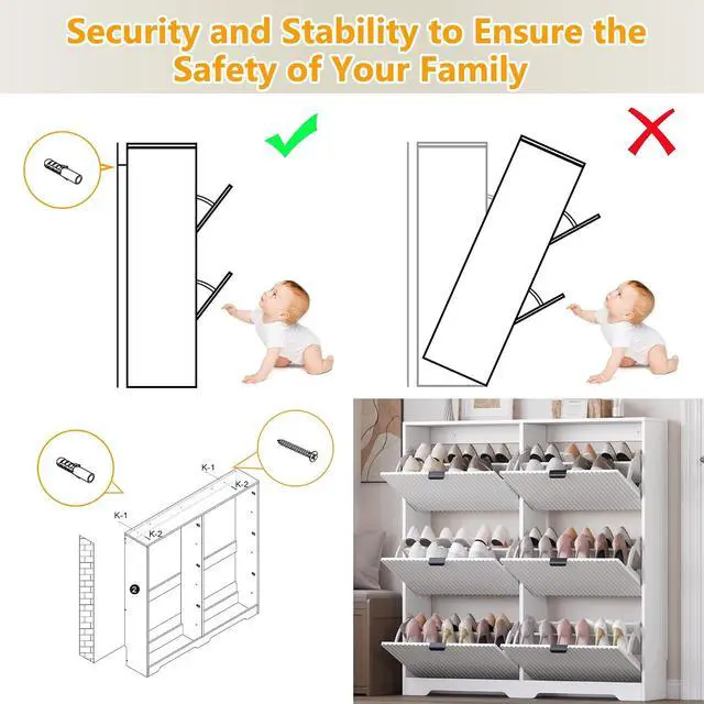 Alt view image 7 of 7 - Large Shoe Cabinet for Entryway, Tall Narrow Shoe Storage Cabinet with 6 Flip Drawers and Adjustable Shelves, Shoe Rack Cabinet Organizer for Hallway, Foyer, Small Apartment