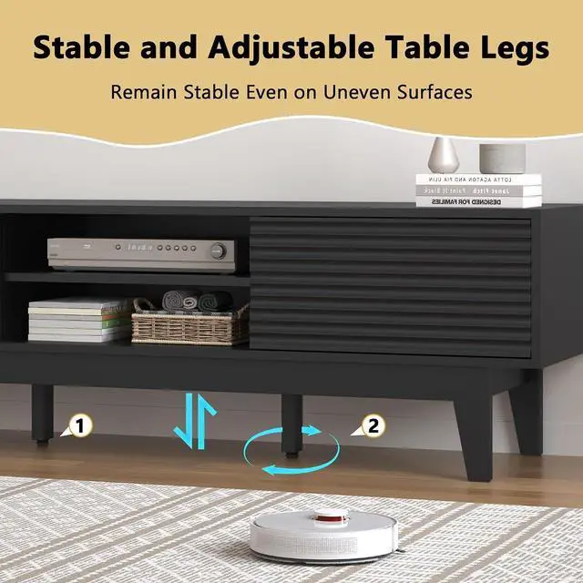 Alt view image 6 of 7 - TV Stand for 65 Inch TV, Modern Fluted Entertainment Center TV Console with Storage, Sliding Door Media Console, Wood TV Cabinet for Living Room, Bedroom