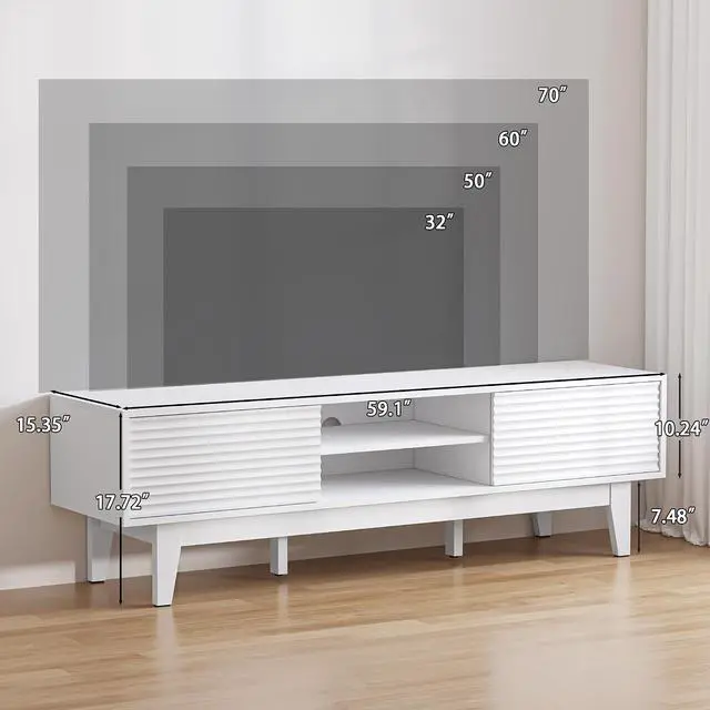 Alt view image 3 of 7 - TV Stand for 65 Inch TV, Modern Fluted Entertainment Center TV Console with Storage, Sliding Door Media Console, Wood TV Cabinet for Living Room, Bedroom