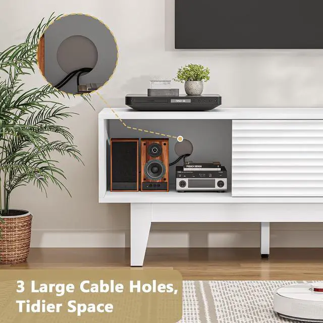 Alt view image 4 of 7 - TV Stand for 65 Inch TV, Modern Fluted Entertainment Center TV Console with Storage, Sliding Door Media Console, Wood TV Cabinet for Living Room, Bedroom