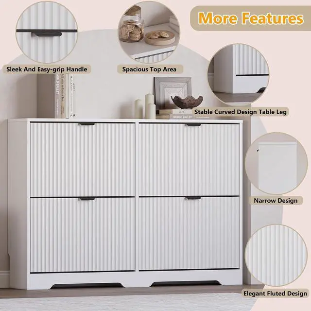 Alt view image 4 of 7 - Large Shoe Cabinet for Entryway, Shoe Rack Cabinet with 4 Flip Drawer and Adjustable Shelves for Small Apartment, Foyer