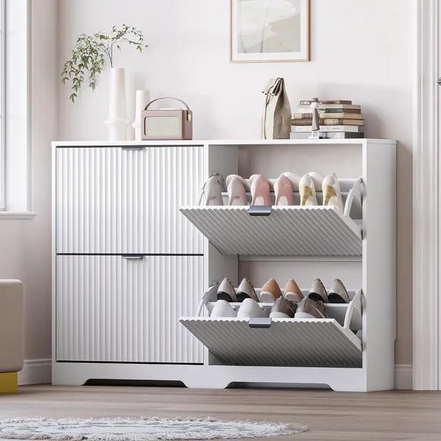 Main image of Large Shoe Cabinet for Entryway, Shoe Rack Cabinet with 4 Flip Drawer and Adjustable Shelves for Small Apartment, Foyer