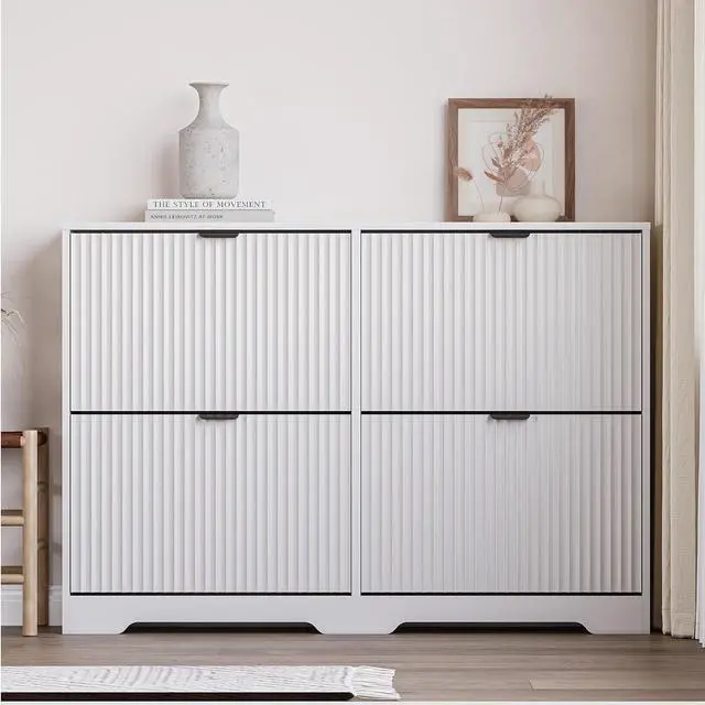 Alt view image 6 of 7 - Large Shoe Cabinet for Entryway, Shoe Rack Cabinet with 4 Flip Drawer and Adjustable Shelves for Small Apartment, Foyer