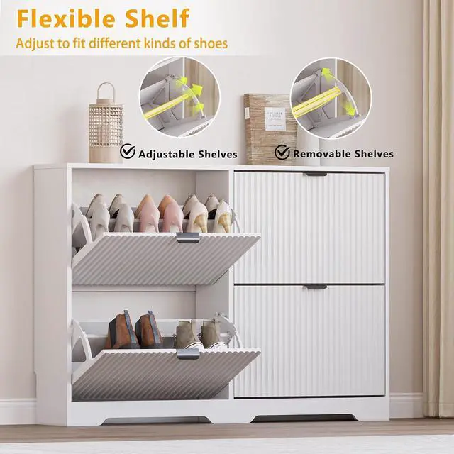 Alt view image 3 of 7 - Large Shoe Cabinet for Entryway, Shoe Rack Cabinet with 4 Flip Drawer and Adjustable Shelves for Small Apartment, Foyer