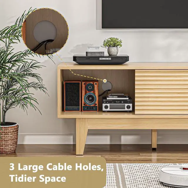 Alt view image 4 of 7 - TV Stand for 65 Inch TV, Modern Fluted Entertainment Center TV Console with Storage, Sliding Door Media Console, Wood TV Cabinet for Living Room, Bedroom
