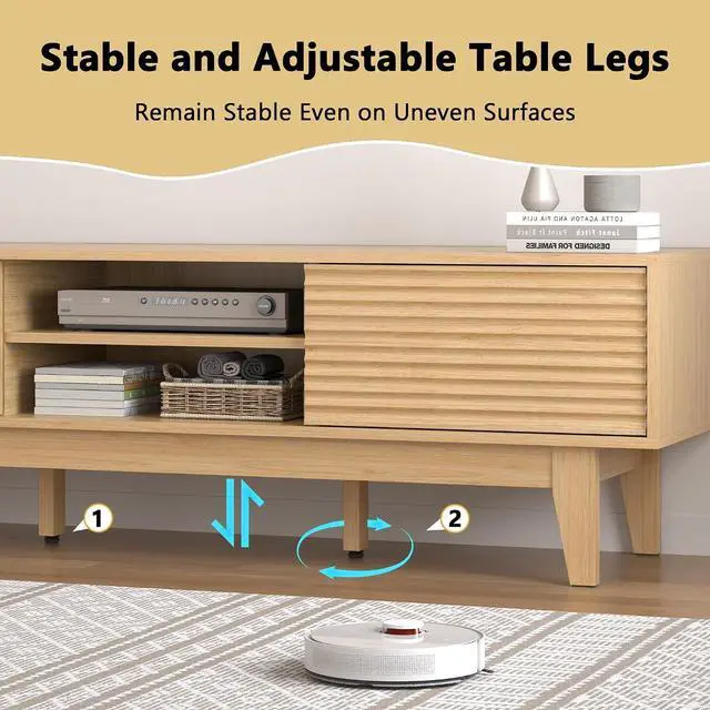 Alt view image 6 of 7 - TV Stand for 65 Inch TV, Modern Fluted Entertainment Center TV Console with Storage, Sliding Door Media Console, Wood TV Cabinet for Living Room, Bedroom
