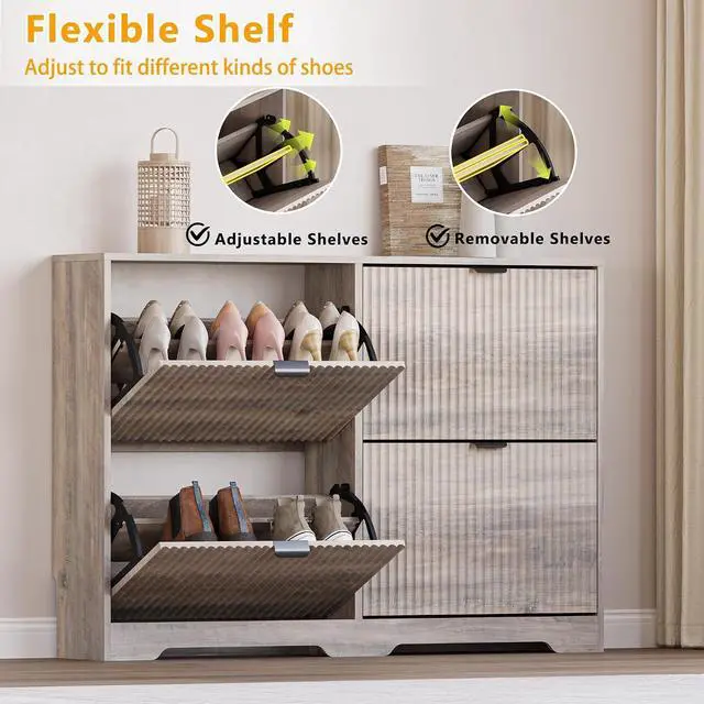 Alt view image 3 of 7 - Large Shoe Cabinet for Entryway, Shoe Rack Cabinet with 4 Flip Drawer and Adjustable Shelves for Small Apartment, Foyer