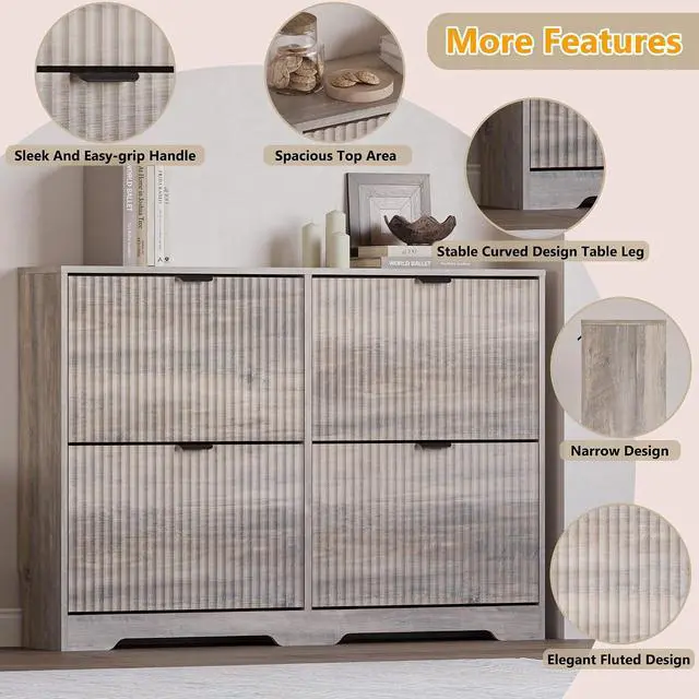 Alt view image 4 of 7 - Large Shoe Cabinet for Entryway, Shoe Rack Cabinet with 4 Flip Drawer and Adjustable Shelves for Small Apartment, Foyer