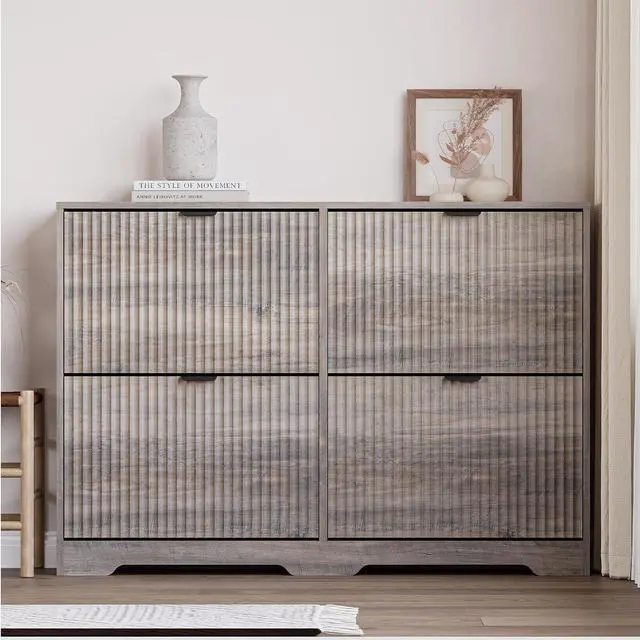 Alt view image 6 of 7 - Large Shoe Cabinet for Entryway, Shoe Rack Cabinet with 4 Flip Drawer and Adjustable Shelves for Small Apartment, Foyer