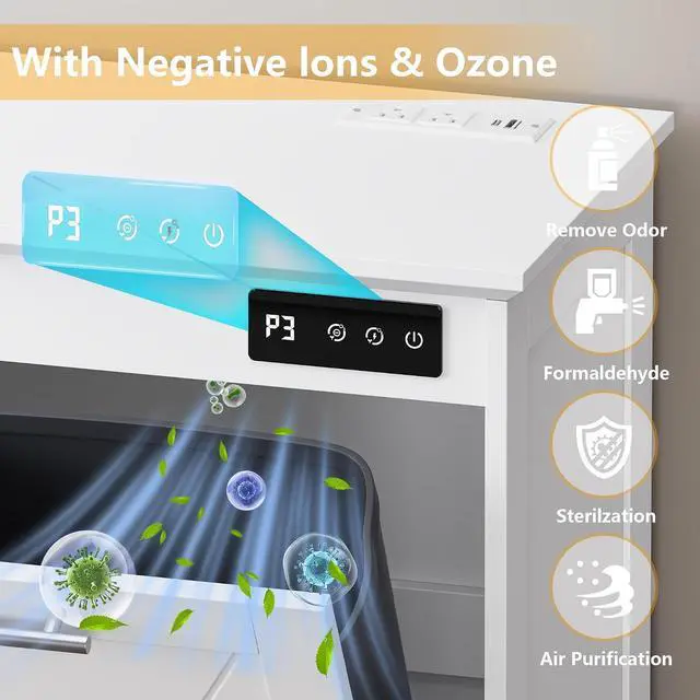 Alt view image 4 of 7 - Tilt Out Trash Can Cabinet for 2 Bins, Hidden Recycle Garbage Bin Enclosure, Wooden Double Laundry Cabinet with Odor Control, Negative Ion & Ozone, for Kitchen, Bathroom, Laundry Room