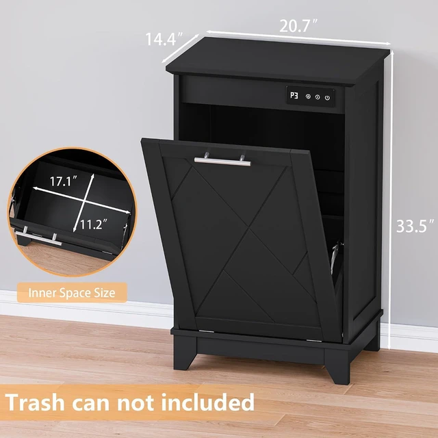 Alt view image 2 of 7 - Tilt Out Trash Can Cabinet, Hidden Trash Can Cabinet with Odor Control, Negative Ion & Ozone, Wooden Laundry Hamper Cabinet, Single Trash Cabinet for Kitchen, Bathroom, Laundry Room, White