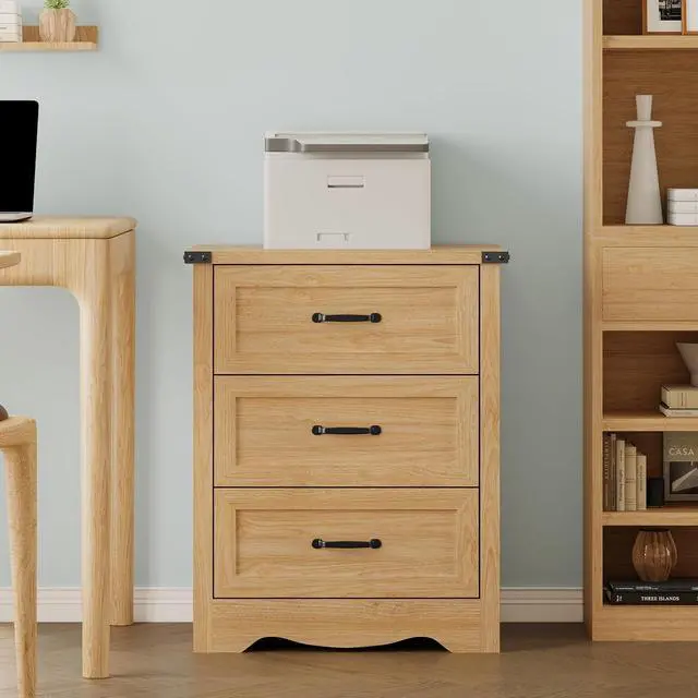 Alt view image 7 of 7 - Night Stand Set of 2, 3 Drawers Bedside Table Dresser with Charging Station, Sturdy Wooden End Side Table Storage Cabinet with Anti-Tipping Design for Bedroom