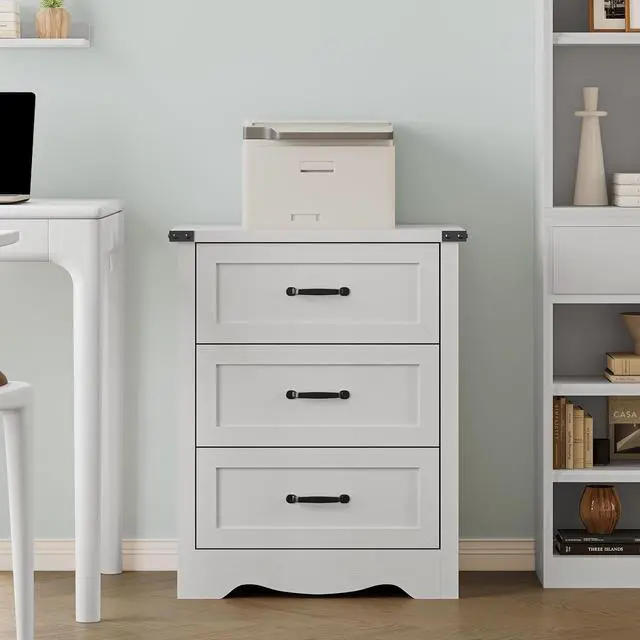 Alt view image 7 of 7 - Night Stand Set of 2, 3 Drawers Bedside Table Dresser with Charging Station, Sturdy Wooden End Side Table Storage Cabinet with Anti-Tipping Design for Bedroom