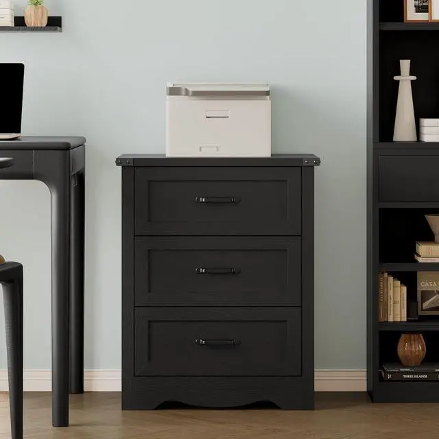 Alt view image 7 of 7 - Night Stand Set of 2, 3 Drawers Bedside Table Dresser with Charging Station, Sturdy Wooden End Side Table Storage Cabinet with Anti-Tipping Design for Bedroom