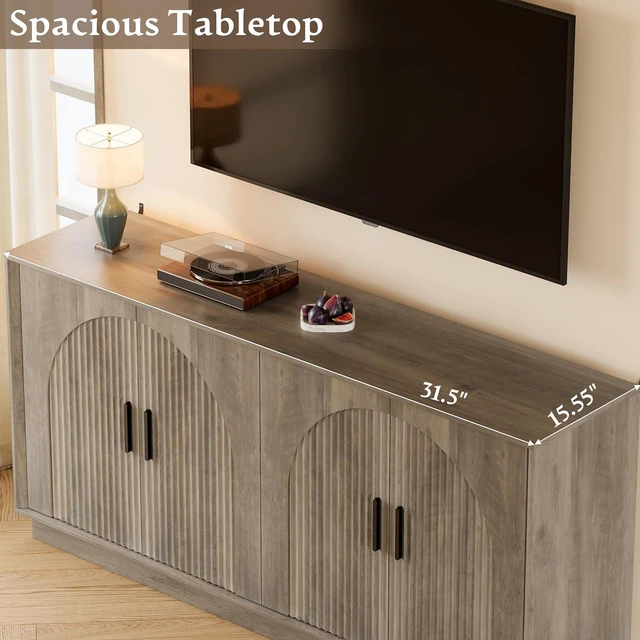 Alt view image 4 of 7 - Sideboard Buffet Cabinet with Storage, 65 Large Console Table | Adjustable shelves, fluted arched doors, spacious tabletop, enclosed base, anti-tip kit, ideal for dining room, living room