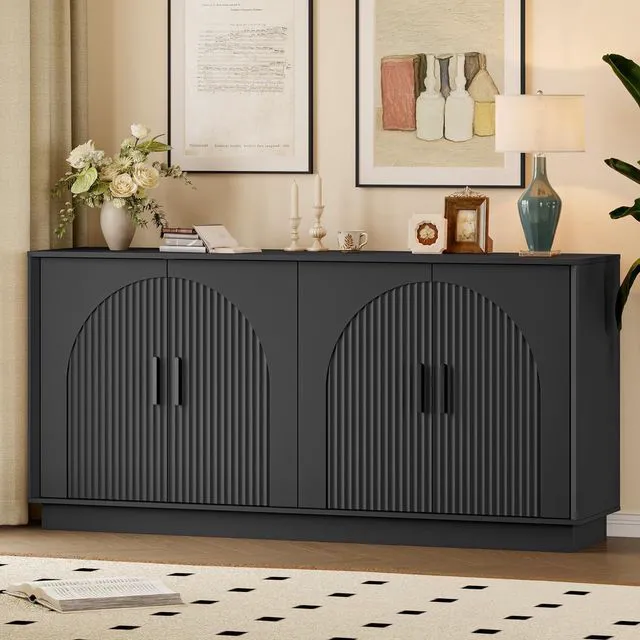 Main image of Sideboard Buffet Cabinet with Storage, 65 Large Console Table | Adjustable shelves, fluted arched doors, spacious tabletop, enclosed base, anti-tip kit, ideal for dining room, living room