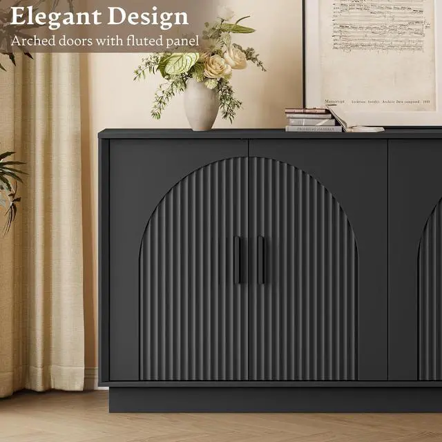 Alt view image 5 of 7 - Sideboard Buffet Cabinet with Storage, 65 Large Console Table | Adjustable shelves, fluted arched doors, spacious tabletop, enclosed base, anti-tip kit, ideal for dining room, living room