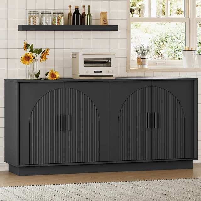 Alt view image 7 of 7 - Sideboard Buffet Cabinet with Storage, 65 Large Console Table | Adjustable shelves, fluted arched doors, spacious tabletop, enclosed base, anti-tip kit, ideal for dining room, living room