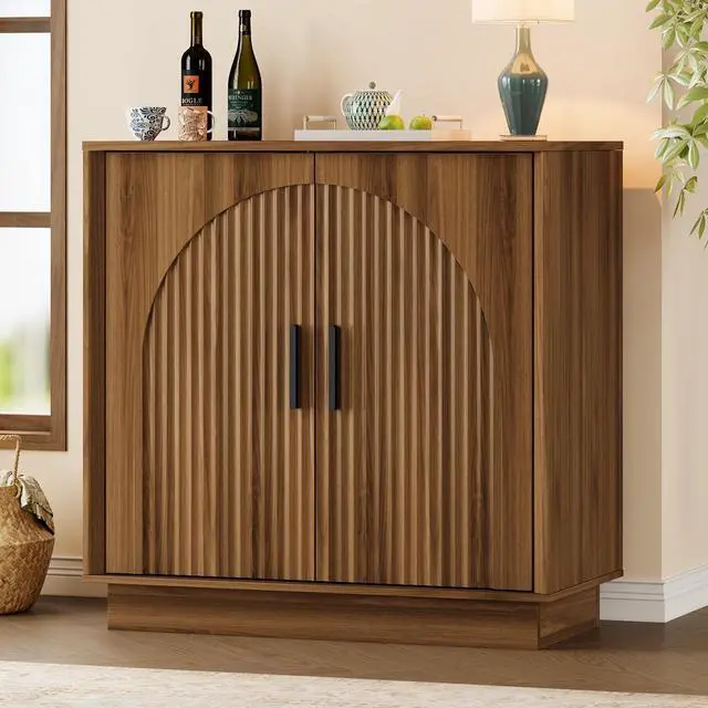 Main image of Buffet Sideboard Cabinet with Storage, Fluted Coffee Bar Cabinet | Adjustable shelf, fluted doors, metal handles, enclosed base, anti-tip kit, ideal for kitchen, dining room, or coffee bar