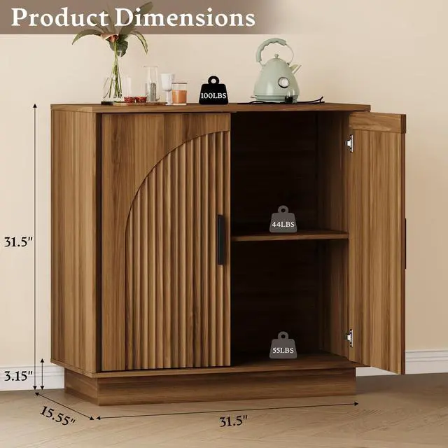 Alt view image 2 of 7 - Buffet Sideboard Cabinet with Storage, Fluted Coffee Bar Cabinet | Adjustable shelf, fluted doors, metal handles, enclosed base, anti-tip kit, ideal for kitchen, dining room, or coffee bar