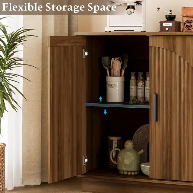 Alt view image 4 of 7 - Buffet Sideboard Cabinet with Storage, Fluted Coffee Bar Cabinet | Adjustable shelf, fluted doors, metal handles, enclosed base, anti-tip kit, ideal for kitchen, dining room, or coffee bar