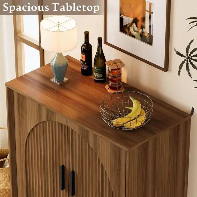 Alt view image 5 of 7 - Buffet Sideboard Cabinet with Storage, Fluted Coffee Bar Cabinet | Adjustable shelf, fluted doors, metal handles, enclosed base, anti-tip kit, ideal for kitchen, dining room, or coffee bar