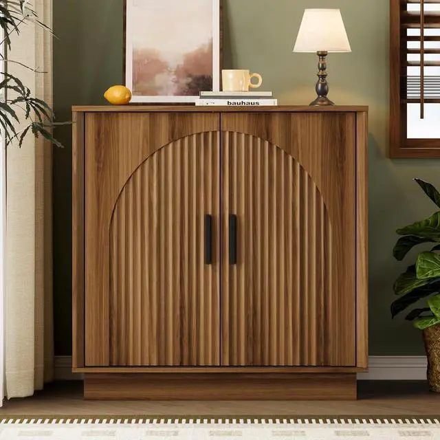 Alt view image 7 of 7 - Buffet Sideboard Cabinet with Storage, Fluted Coffee Bar Cabinet | Adjustable shelf, fluted doors, metal handles, enclosed base, anti-tip kit, ideal for kitchen, dining room, or coffee bar
