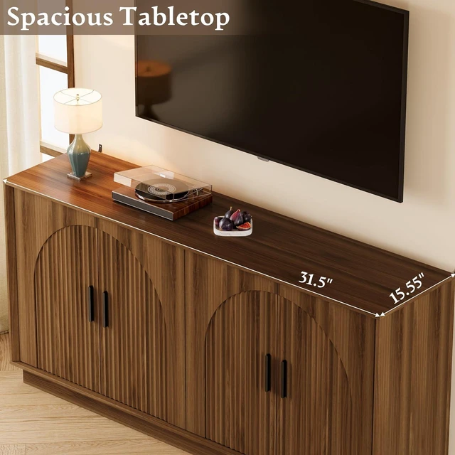 Alt view image 4 of 7 - Sideboard Buffet Cabinet with Storage, 65 Large Console Table | Adjustable shelves, fluted arched doors, spacious tabletop, enclosed base, anti-tip kit, ideal for dining room, living room