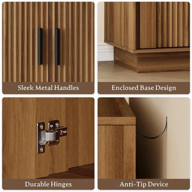 Alt view image 6 of 7 - Buffet Sideboard Cabinet with Storage, Fluted Coffee Bar Cabinet | Adjustable shelf, fluted doors, metal handles, enclosed base, anti-tip kit, ideal for kitchen, dining room, or coffee bar