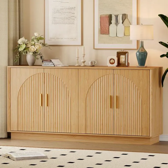Main image of Sideboard Buffet Cabinet with Storage, 65 Large Console Table | Adjustable shelves, fluted arched doors, spacious tabletop, enclosed base, anti-tip kit, ideal for dining room, living room