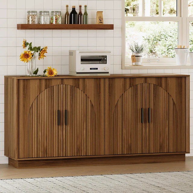Alt view image 7 of 7 - Sideboard Buffet Cabinet with Storage, 65 Large Console Table | Adjustable shelves, fluted arched doors, spacious tabletop, enclosed base, anti-tip kit, ideal for dining room, living room