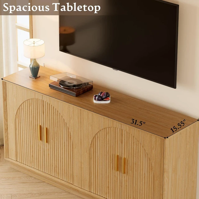 Alt view image 4 of 7 - Sideboard Buffet Cabinet with Storage, 65 Large Console Table | Adjustable shelves, fluted arched doors, spacious tabletop, enclosed base, anti-tip kit, ideal for dining room, living room
