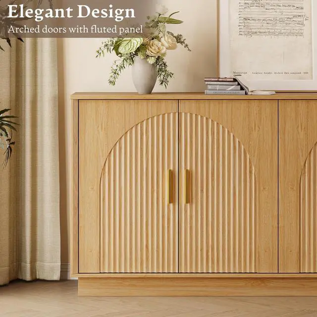 Alt view image 5 of 7 - Sideboard Buffet Cabinet with Storage, 65 Large Console Table | Adjustable shelves, fluted arched doors, spacious tabletop, enclosed base, anti-tip kit, ideal for dining room, living room