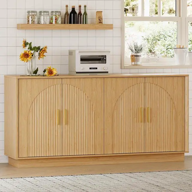Alt view image 7 of 7 - Sideboard Buffet Cabinet with Storage, 65 Large Console Table | Adjustable shelves, fluted arched doors, spacious tabletop, enclosed base, anti-tip kit, ideal for dining room, living room