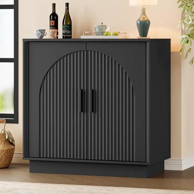 Main image of Buffet Sideboard Cabinet with Storage, Fluted Coffee Bar Cabinet | Adjustable shelf, fluted doors, metal handles, enclosed base, anti-tip kit, ideal for kitchen, dining room, or coffee bar