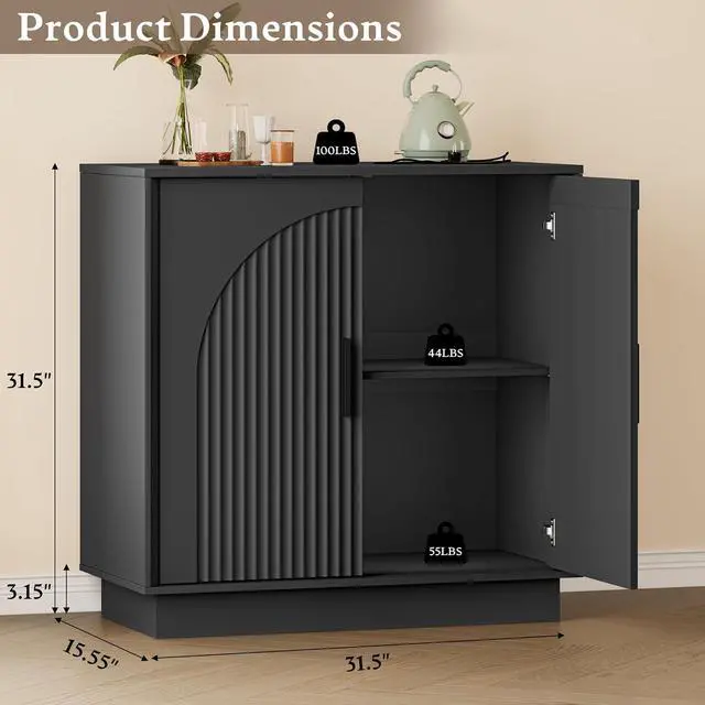 Alt view image 2 of 7 - Buffet Sideboard Cabinet with Storage, Fluted Coffee Bar Cabinet | Adjustable shelf, fluted doors, metal handles, enclosed base, anti-tip kit, ideal for kitchen, dining room, or coffee bar