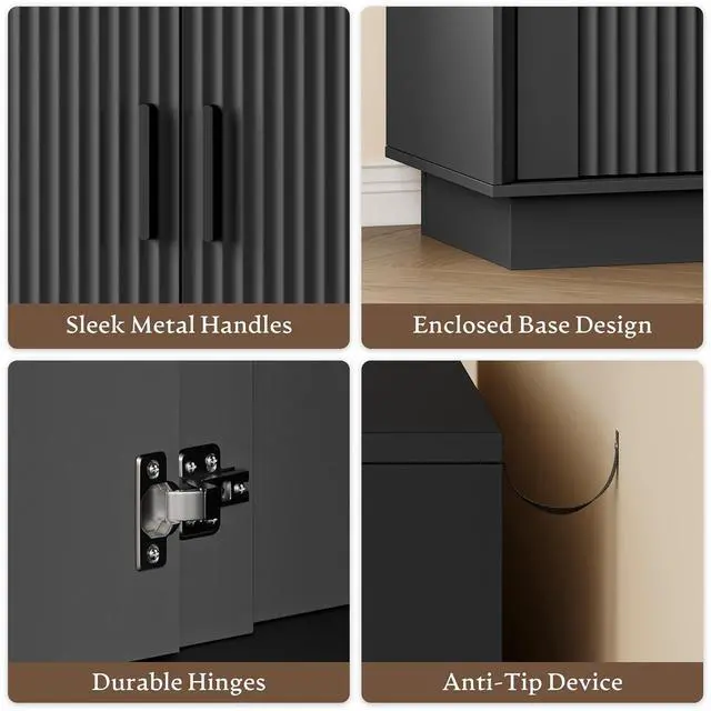 Alt view image 6 of 7 - Buffet Sideboard Cabinet with Storage, Fluted Coffee Bar Cabinet | Adjustable shelf, fluted doors, metal handles, enclosed base, anti-tip kit, ideal for kitchen, dining room, or coffee bar