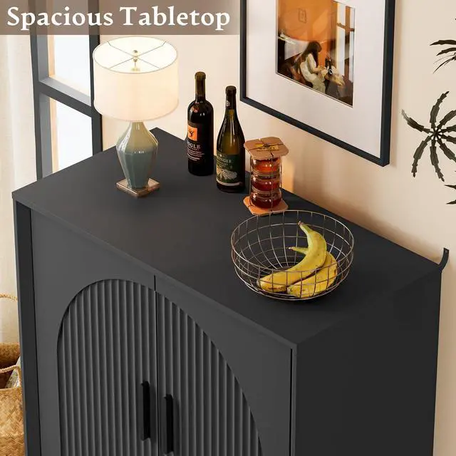 Alt view image 5 of 7 - Buffet Sideboard Cabinet with Storage, Fluted Coffee Bar Cabinet | Adjustable shelf, fluted doors, metal handles, enclosed base, anti-tip kit, ideal for kitchen, dining room, or coffee bar
