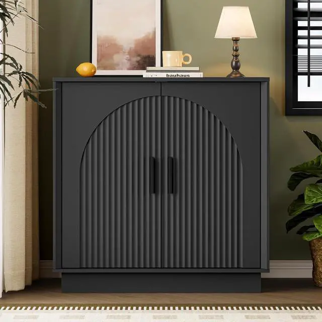 Alt view image 7 of 7 - Buffet Sideboard Cabinet with Storage, Fluted Coffee Bar Cabinet | Adjustable shelf, fluted doors, metal handles, enclosed base, anti-tip kit, ideal for kitchen, dining room, or coffee bar