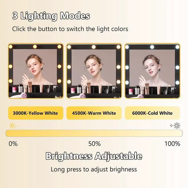 Alt view image 3 of 7 - Small Vanity Desk with Mirror and Lights, Makeup Vanity Desk with Adjustable Brightness 3 Light Modes, RGB Storage Cabinet, Power Outlet, Drawer, Shelves, Vanity Table for Women Girls Bedroom