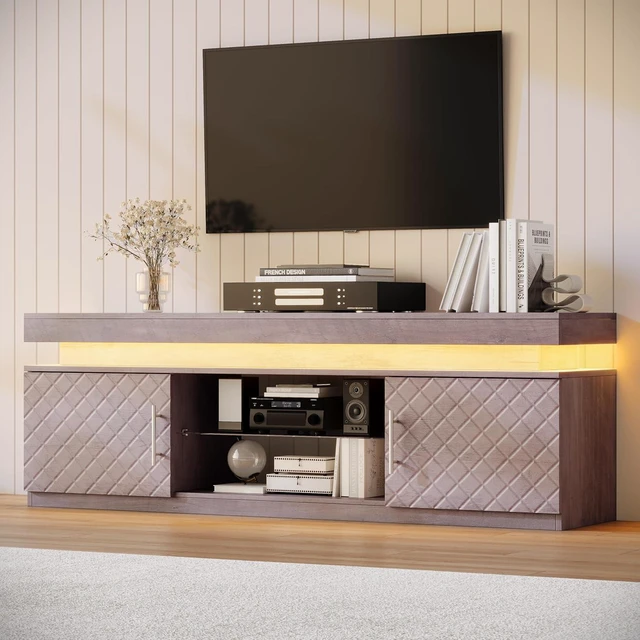 Main image of TV Stand for 65 Inch TV, 59" TV Stands for Living Room with Power Outlet & RGB LED Lights, Modern Entertainment Center, TV Console with Storage Cabinets, Adjustable Shelf (Grey)