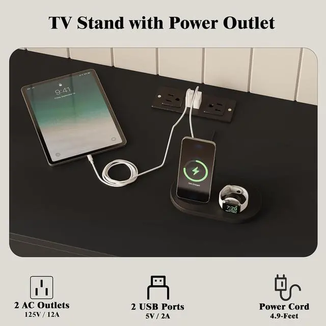 Alt view image 5 of 7 - TV Stand for 65 Inch TV, 59" TV Stands for Living Room with Power Outlet & RGB LED Lights, Modern Entertainment Center, TV Console with Storage Cabinets, Adjustable Shelf (Black)