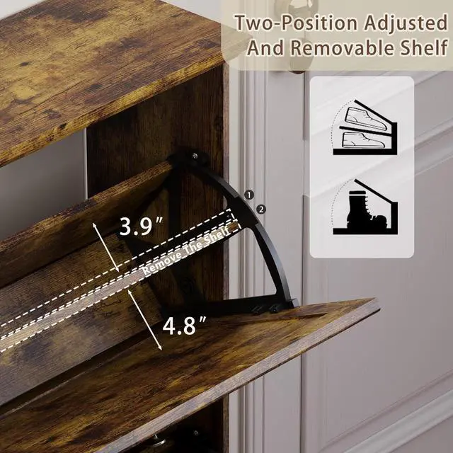 Alt view image 5 of 7 - Large Shoe Cabinet for Entryway, 4 Flip Drawer Organizer with Adjustable Shelves, Wooden Slim Shoe Storage Cabinet and Rack for Closet, Hallway, Foyer
